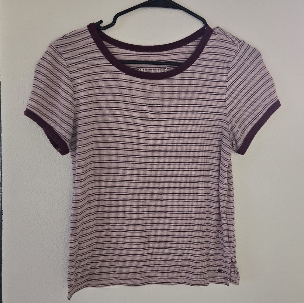 American Eagle Outfitters Maroon Striped Tee
